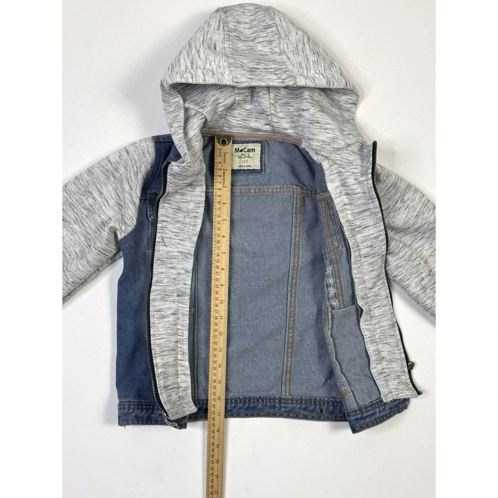 MaCam Hooded Denim Jacket Kids Boys 120 Zipper Button Casual